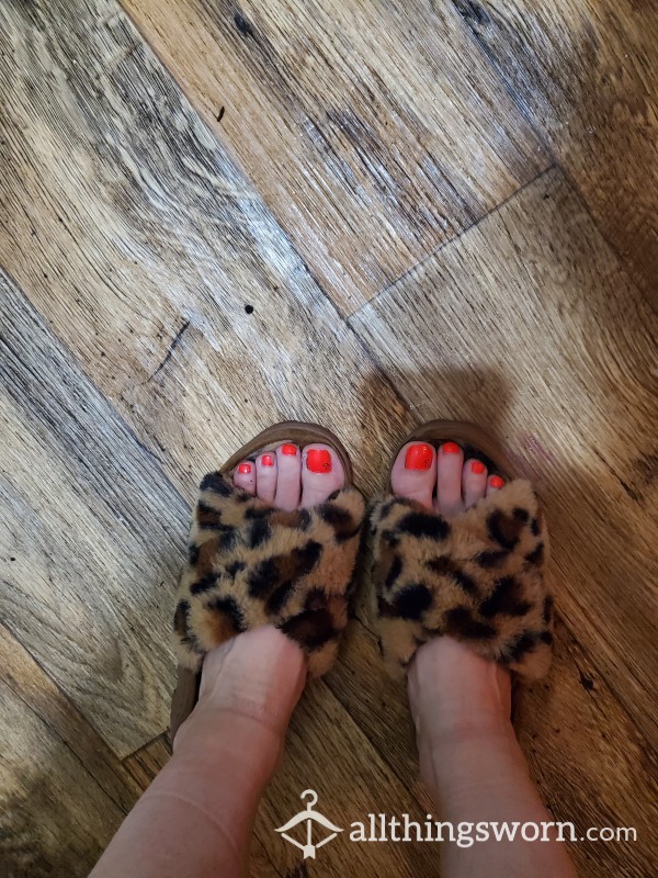 Cheetah Print Furry House Shoes