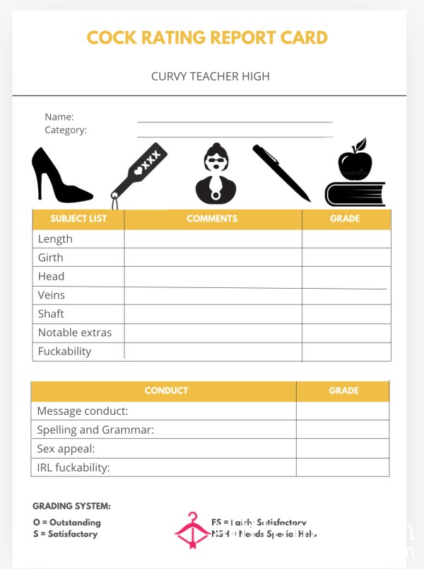 C*ck Rating Report Card