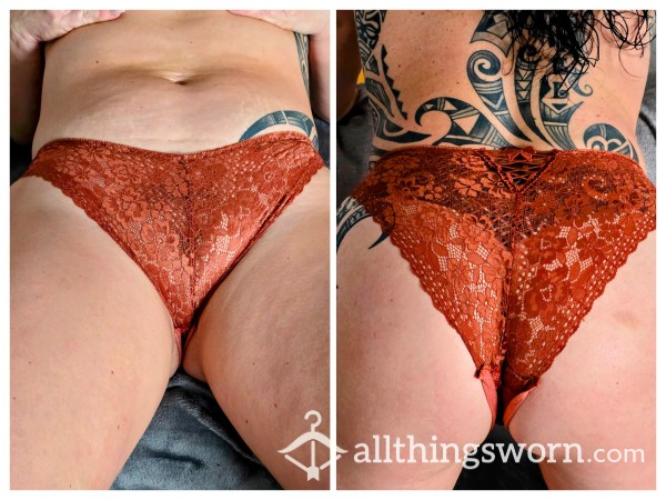 Panties For Sale ! - Well Worn Dirty Orange Lace Panty With Alex's Scent - 24 Hour Wear