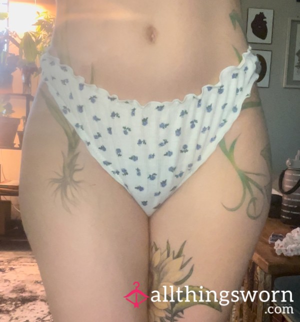 Cotton Floral Frilly Thong