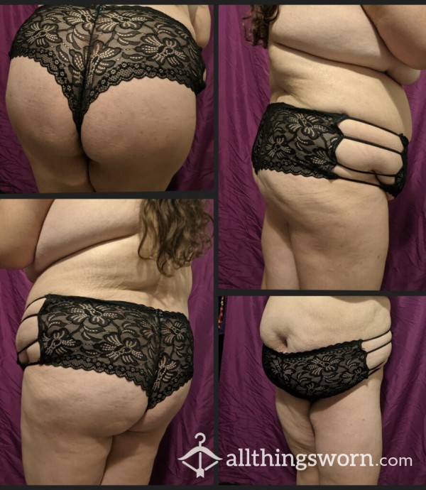 Creamy Black Lace Undies With Straps On The Side