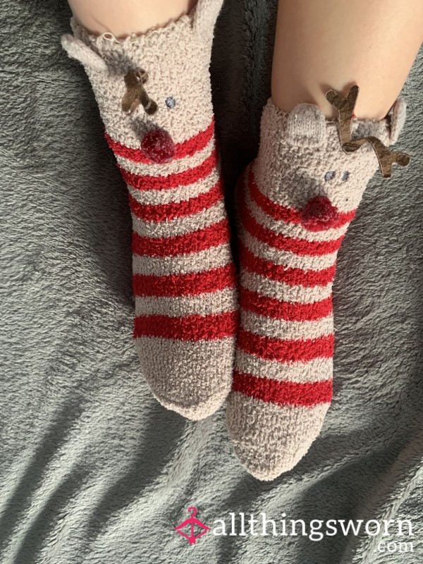 Cute Fuzzy Reindeer Socks