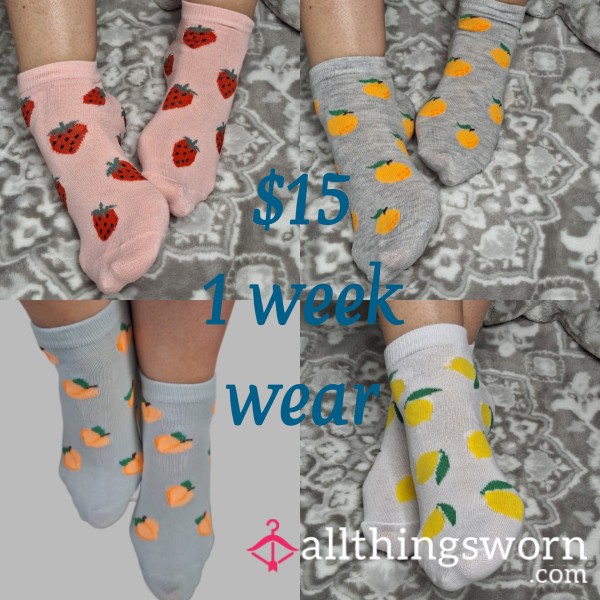 Cute Fruit Print Ankle Socks, 1 Week Wear