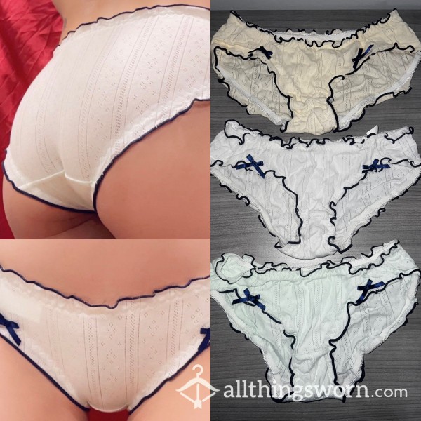 Cute Ruffle Panties With Dark Blue Trim And Bows