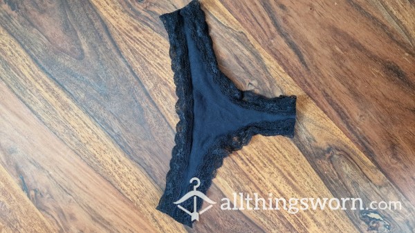 Dark Blue Cotton Panties With Lace Details