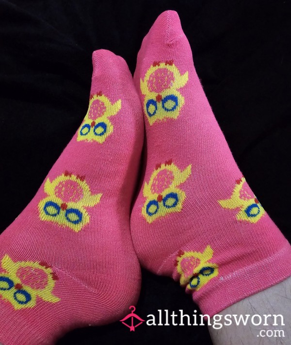 BBW Dark Pink Ankle Socks With Colorful Owls