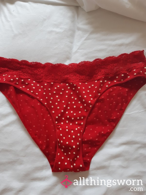 Day Worn Red Lace And Spotty Panties