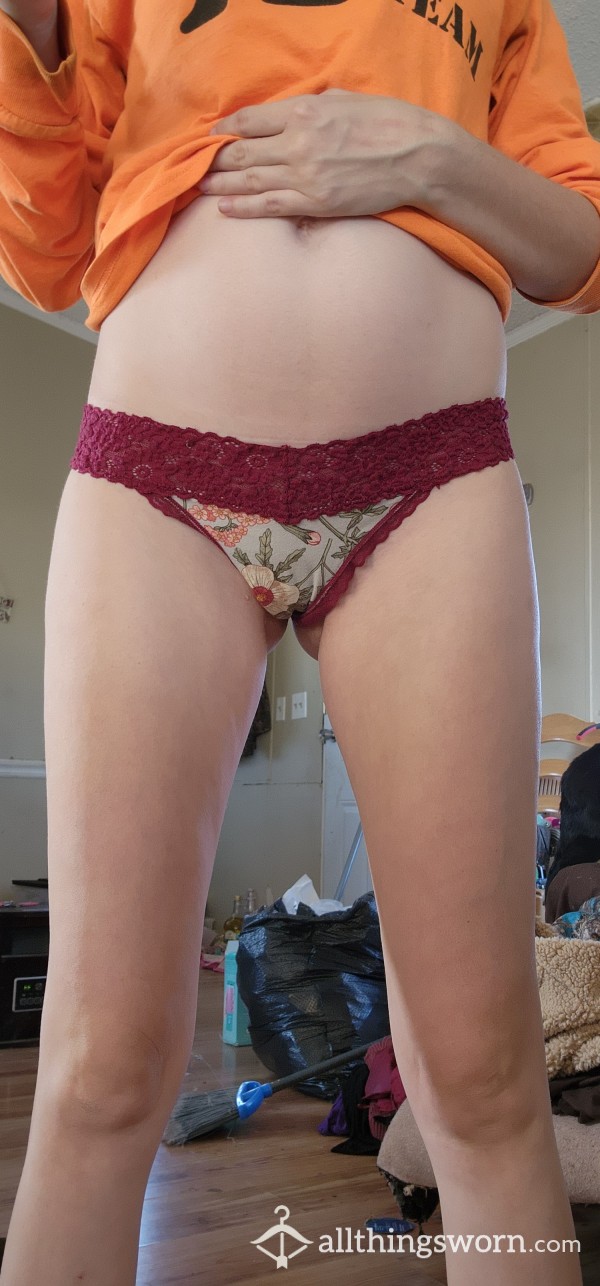 Deep Red Lace Thong