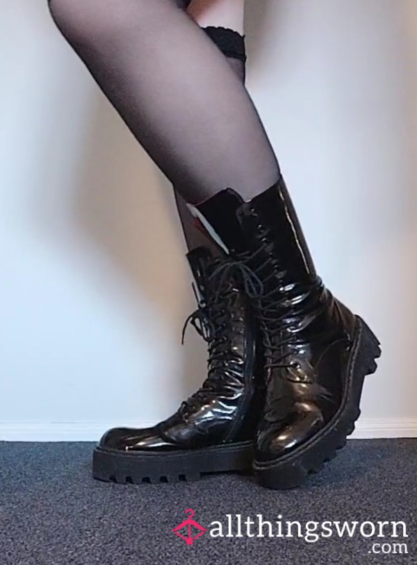 Destroyed Patent Leather Platform Boots