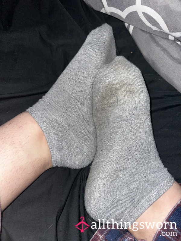 Dirty Sweaty Grey Worn Ankle Socks