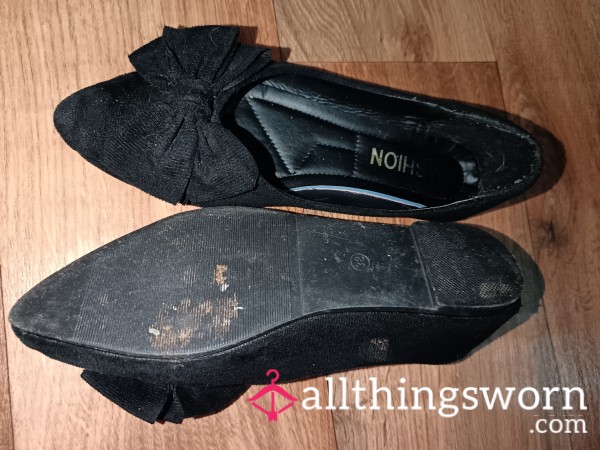 Dirty, Worn Black Bow Flats