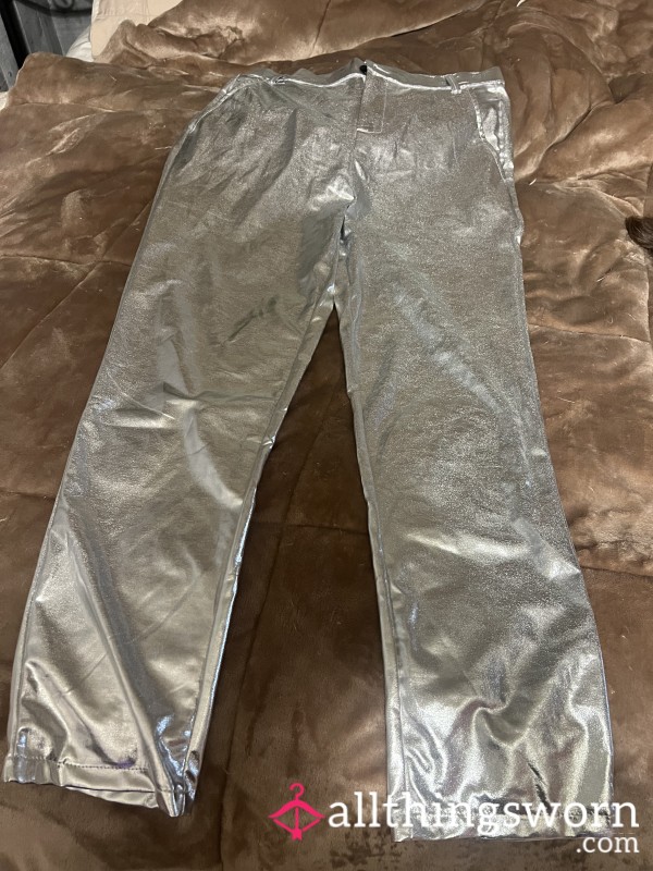 Faux Leather /pvc Silver Pants Size 34