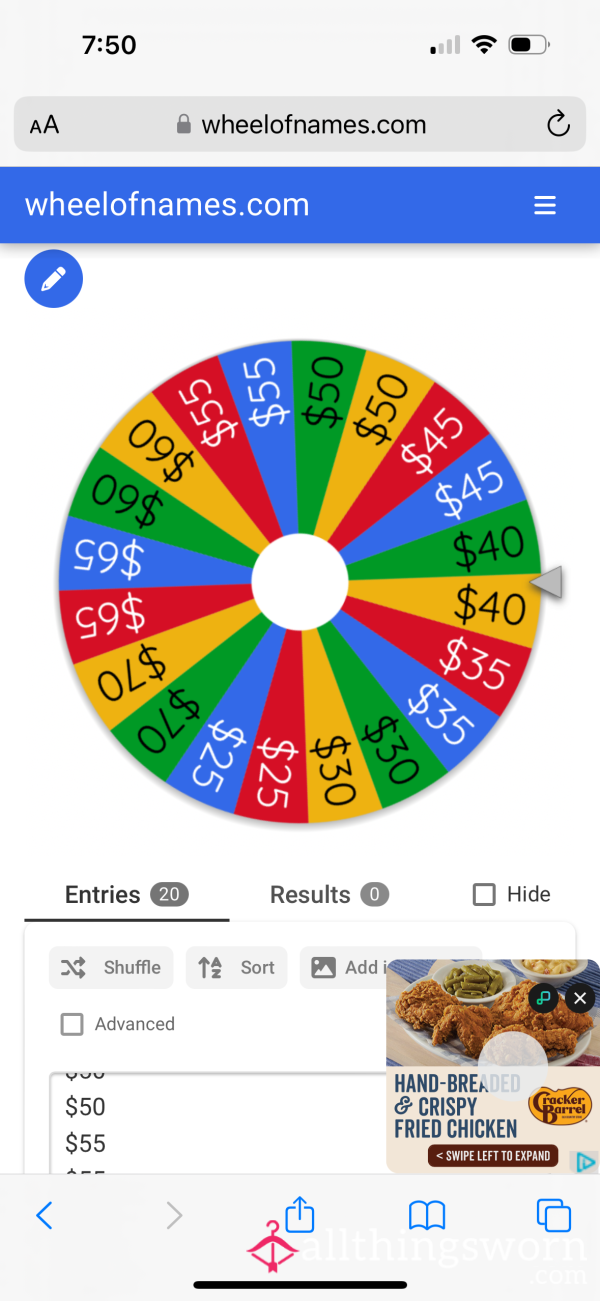 Findom Wheel Spin $25-$75
