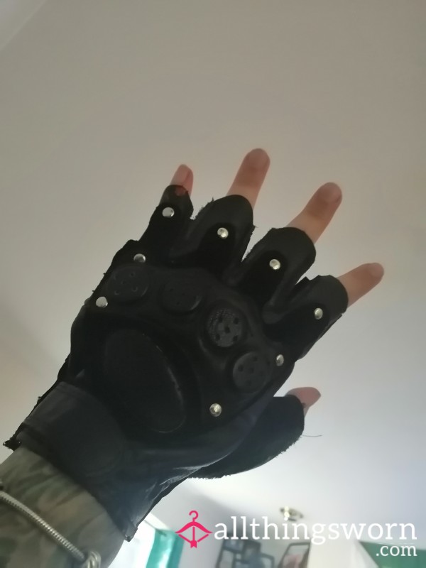 Fingerless Leather Biker Gloves