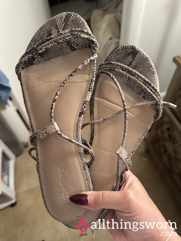 Flat Lace Up Snake Print Sandals