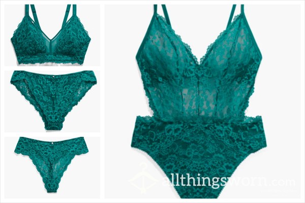Floral, Teal/Green Bra, Panties, And Bodysuit: Pre-made Photo Set [Price Varies Based On Size Of Set]