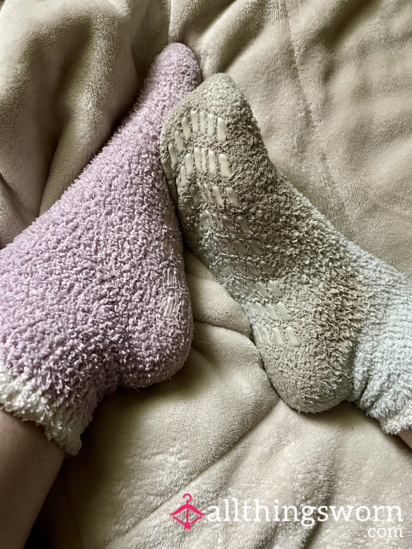 Worn Fuzzy Mismatched No Slip Socks