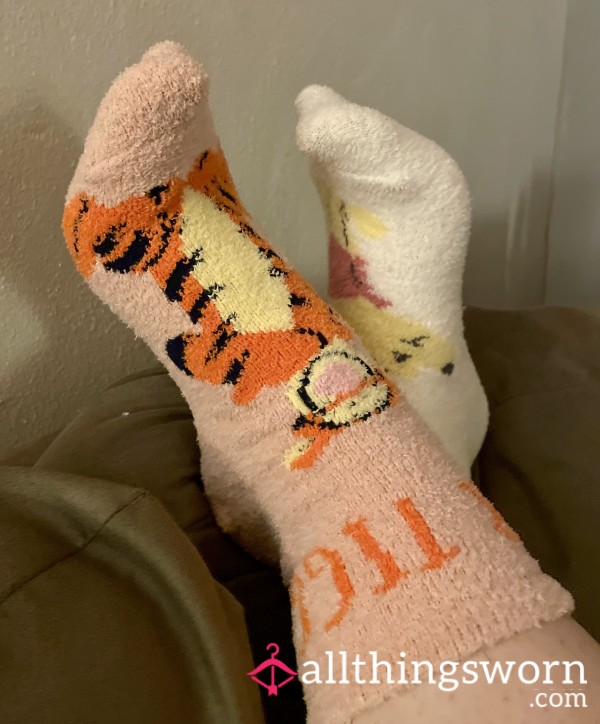 Fuzzy Mismatched Winnie The P**h Socks: 2 Day Wear