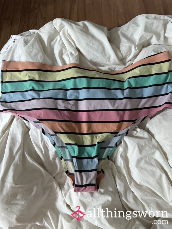 Big Girly Cute Rainbow Cheeky Panties W Pink Crotch