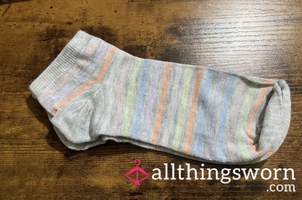 Gray Pastel Striped Ankle Socks - Includes US Shipping. & 24 Hr Wear