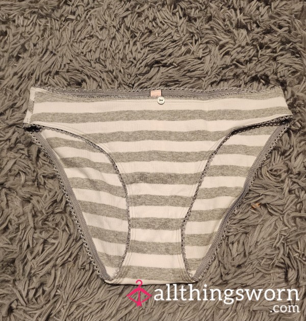 Gray & White Striped Ribbed Panties