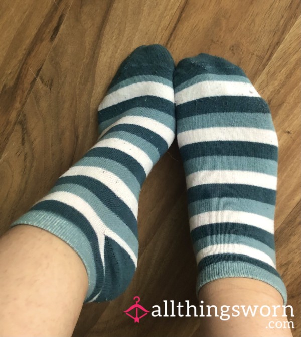 🤍💚 Old Green And White Striped Ankle Socks 💚🤍