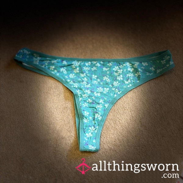 Green Cotton Flor*l Thong 48 Hours Worn