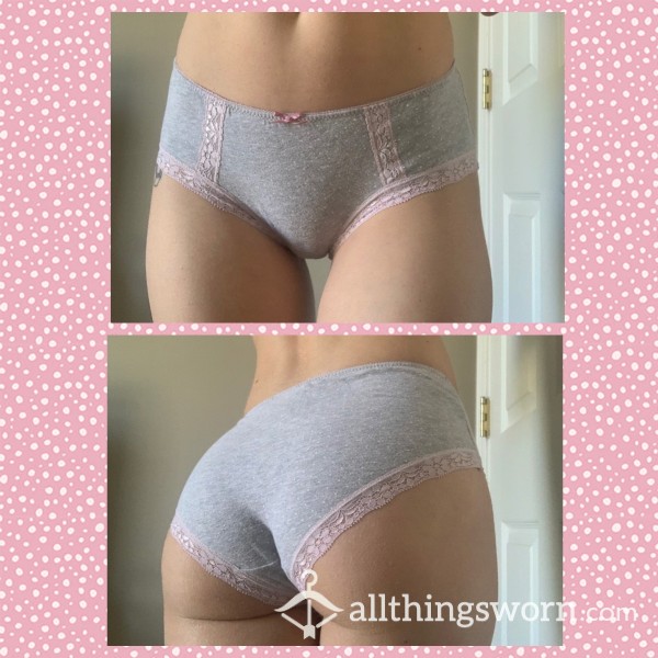 Grey And Baby Pink Lace Full Coverage Panties