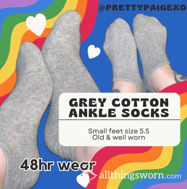 Grey Ankle Socks🤍 Cotton, Small Feet — 48hr Wear