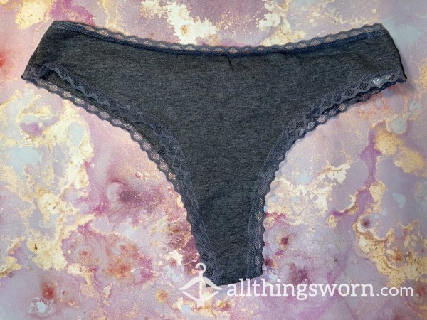 Grey Lace Edged Thong