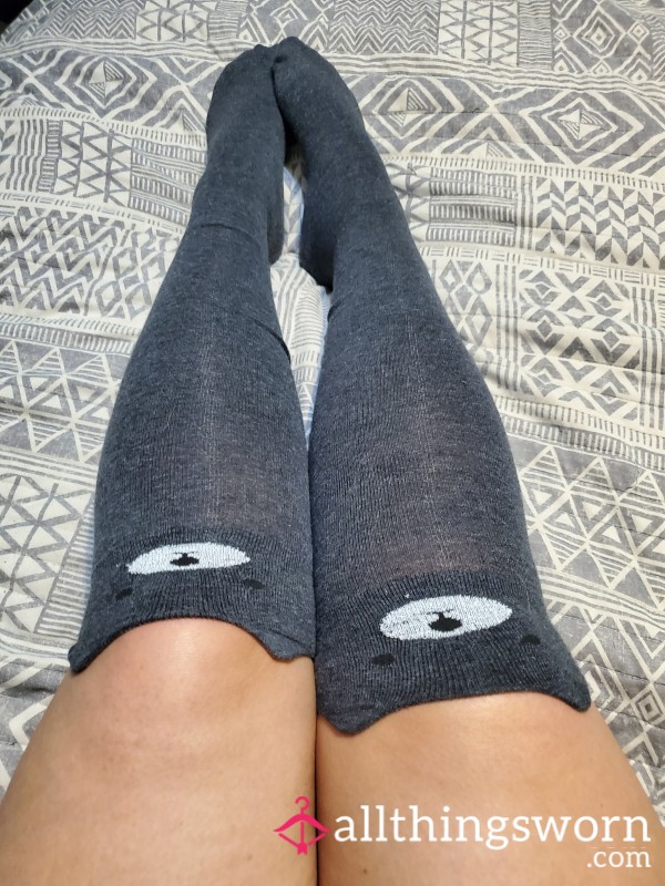 Grey Teddy-Bear Knee-High Socks 🐻