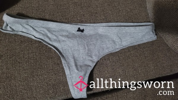 Grey Thongs With Little Black Bow