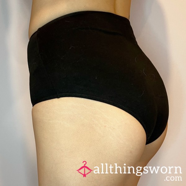 High Waisted Solid Black Cotton Panty