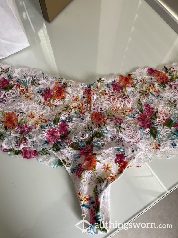 Hot Mummy's Brazilian Thong Pink & Flowery Lacy Fabric