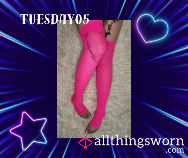 Hot Pink Footless Thigh High Stockings/ Nylon Legwarmers