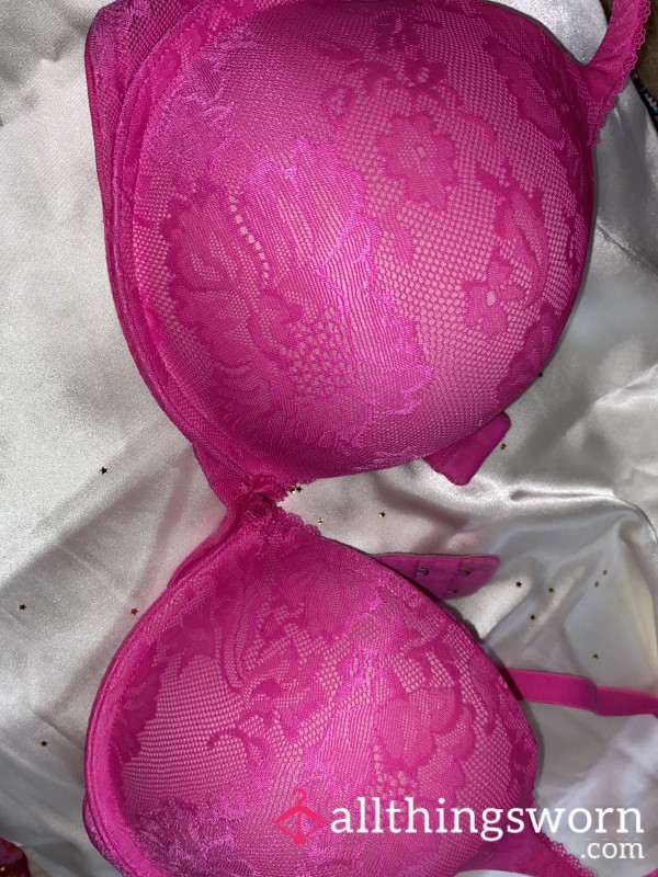 HOT Pink Lacy Push Up Bra -- 36D Well Worn