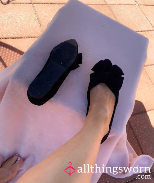 I Actually FK These Shoes, Watch The Whole Thing!! SO, Soooo Hottt!! Read Description…Blow A Load For Me Baby!! 💯💋🥵🔥 Super SEXY Black Bow Tie Flats—FKN Hotttt With A Load Of Your Cum All Over