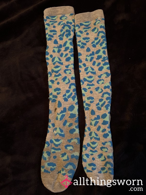 Knee-High Blue Leopard-Print