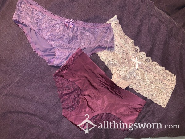 Bargain Alert! Usually £25.69! In Shades Of Purple And Pink... Lacey Full Backs, Silky Satin-esque Cheekies Or Pink Lace Thong