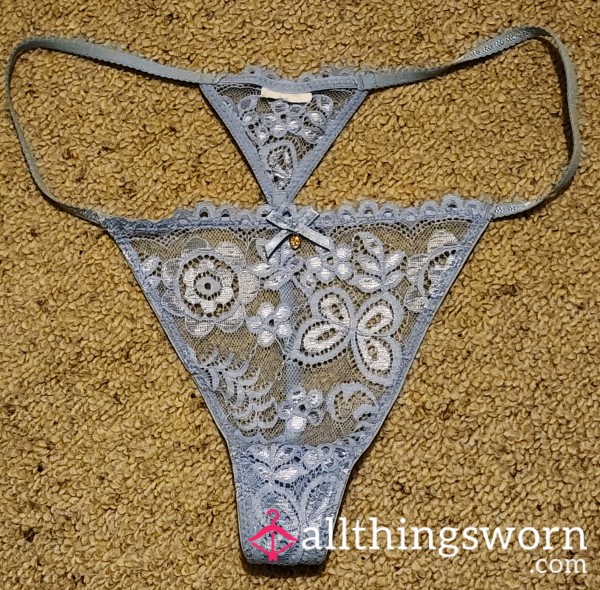 Lacy Powder Blue Thong/G-String With Charm And Bow 🥰