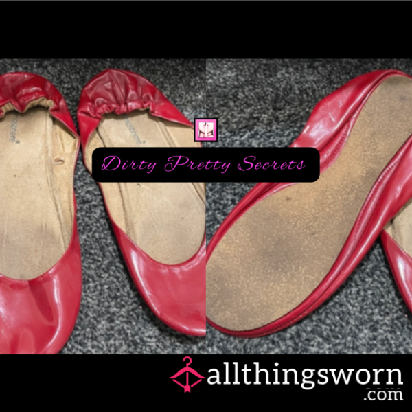 Ladies Dirty Worn Out Red Ballet Flats 💞 FREE UK POSTAGE 💓