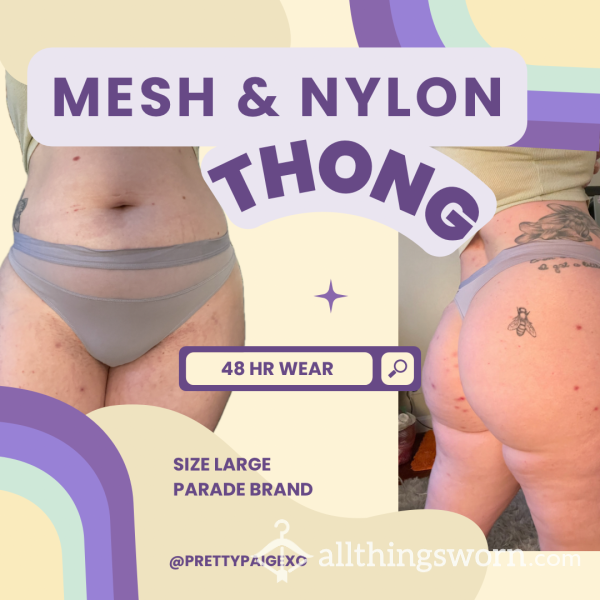 Lavender Mesh & Nylon Thong 💜 Light Purple..size Large 💋 48hr Wear