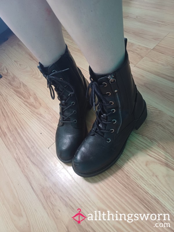 Leatherette Combat Boots Worn For Work For 6 Months