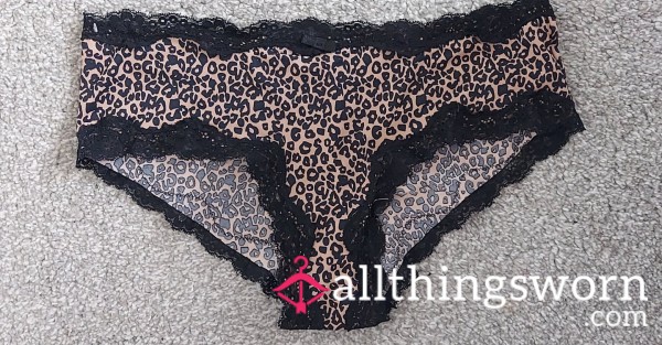 Leopard Print Brazilian Panties With Lace Trim