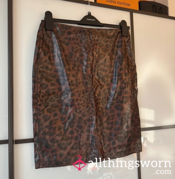 Leopard Print Faux Leather Mini Skirt
