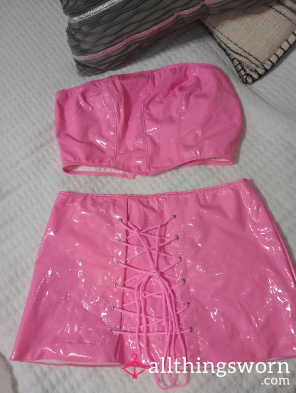 LG Pink Latex Tube Top An Skirt