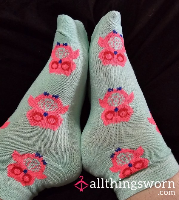 BBW Light Blue Ankle Socks With Colorful Owls