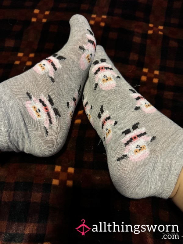 Light Gray Pink Santa Socks