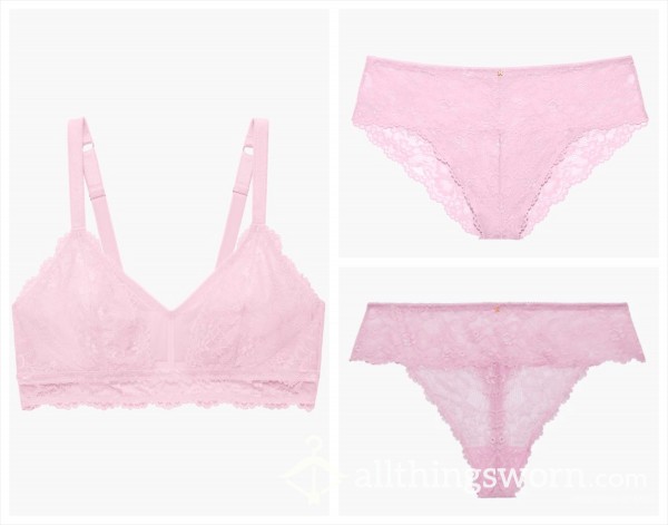 Light Pink, Floral Lace Bra And Panties: Pre-made Photo Set [Price Varies Based On Size Of Set]