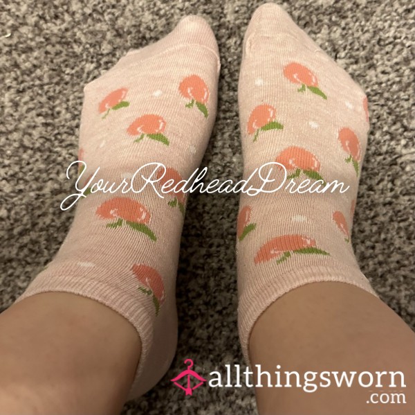 Light Pink Peach Print Ankle Socks